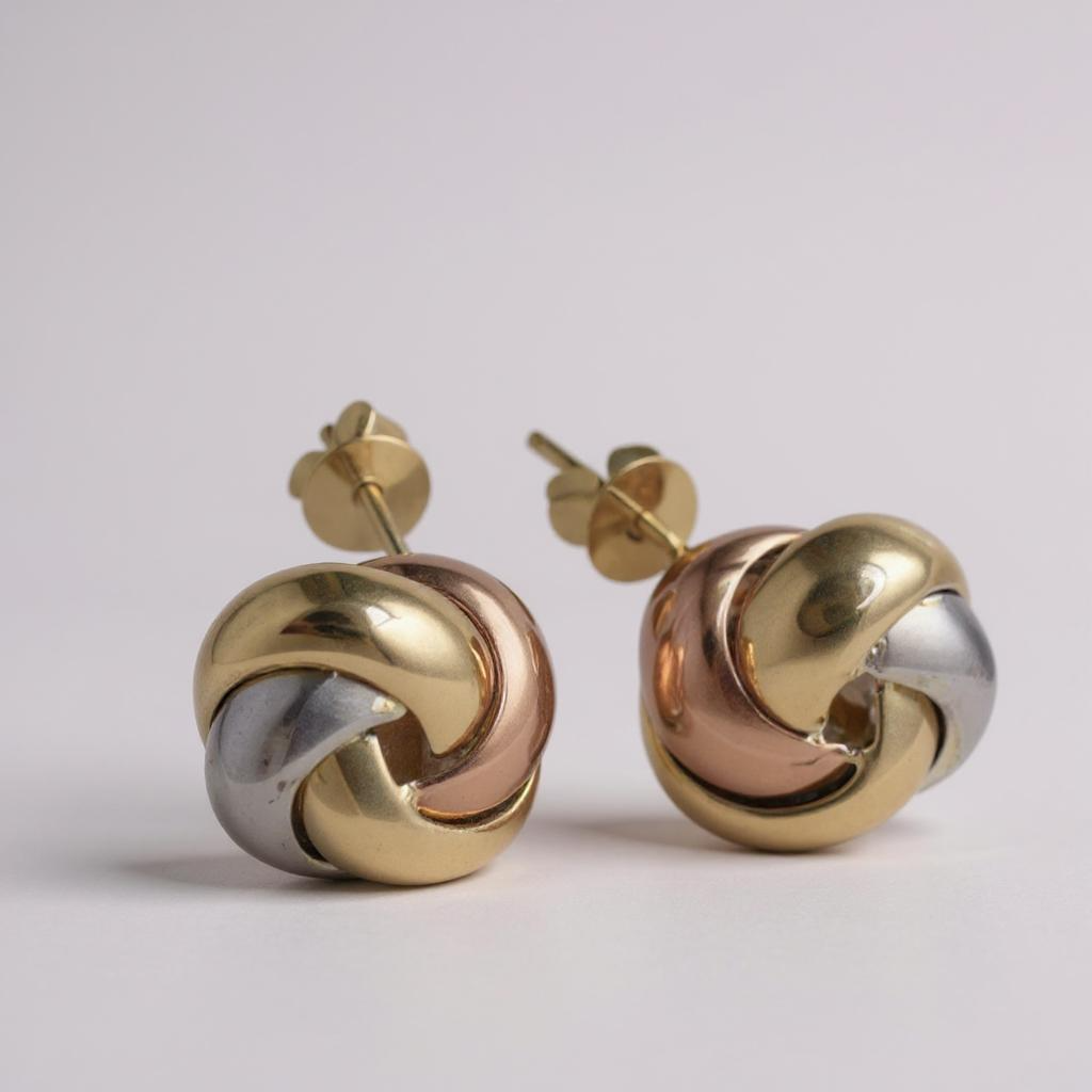14K Tri-Tone Solid Gold Love Knot Earrings with Screw Butterfly Backs