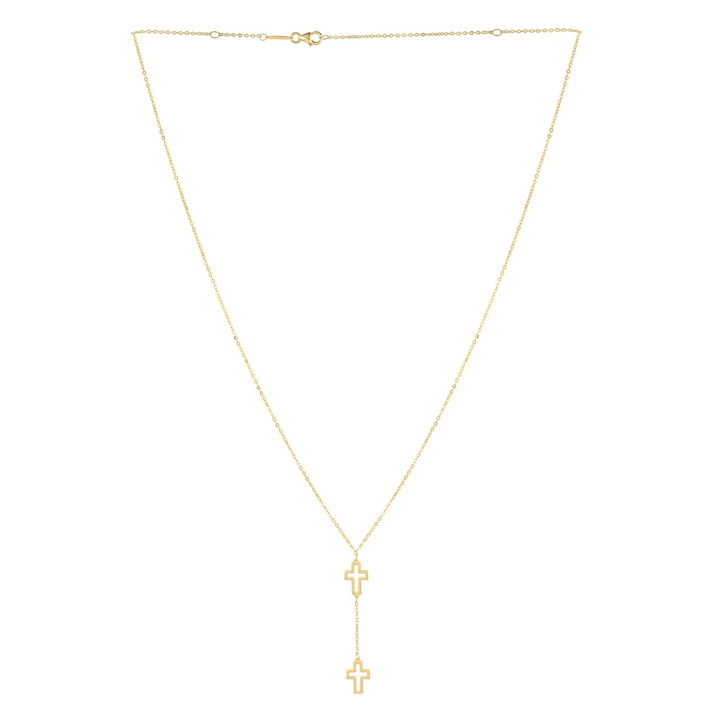 Double Cross Drop Necklace in 14K Yellow Gold - La Markesa Jewelry