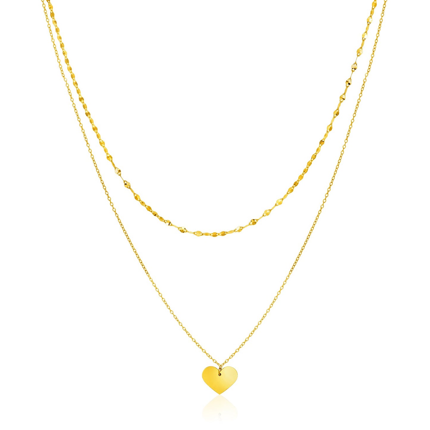 14k Yellow Gold 18 inch Two Strand Necklace with Heart Pendant - La Markesa Jewelry
