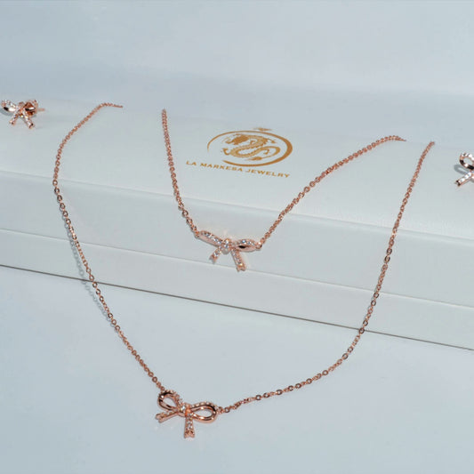 Coquette Bow Stud Necklace, Bracelet, Earrings