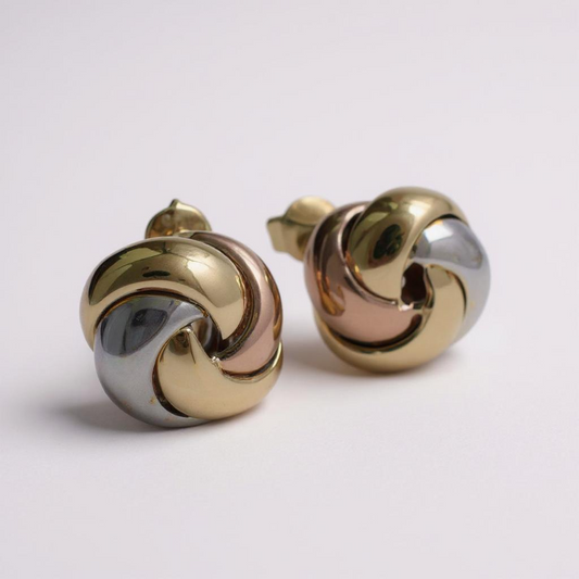 14K Tri-Tone Solid Gold Love Knot Earrings with Screw Butterfly Backs