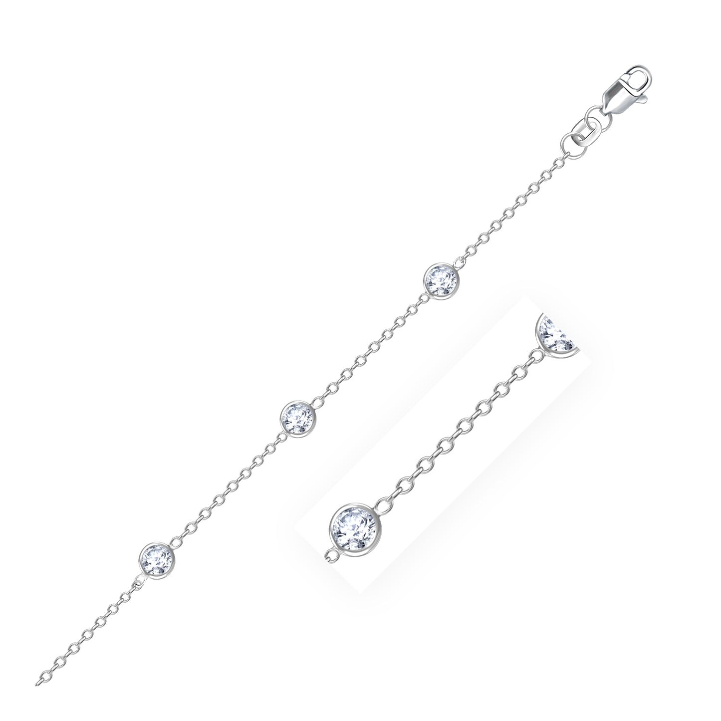 14k White Gold Anklet with Round White Cubic Zirconia - La Markesa Jewelry