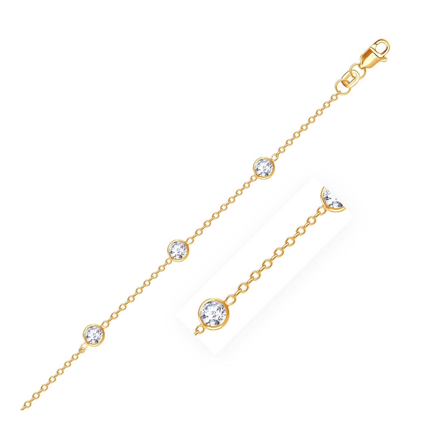 14k Yellow Gold Anklet with Round White Cubic Zirconia - La Markesa Jewelry