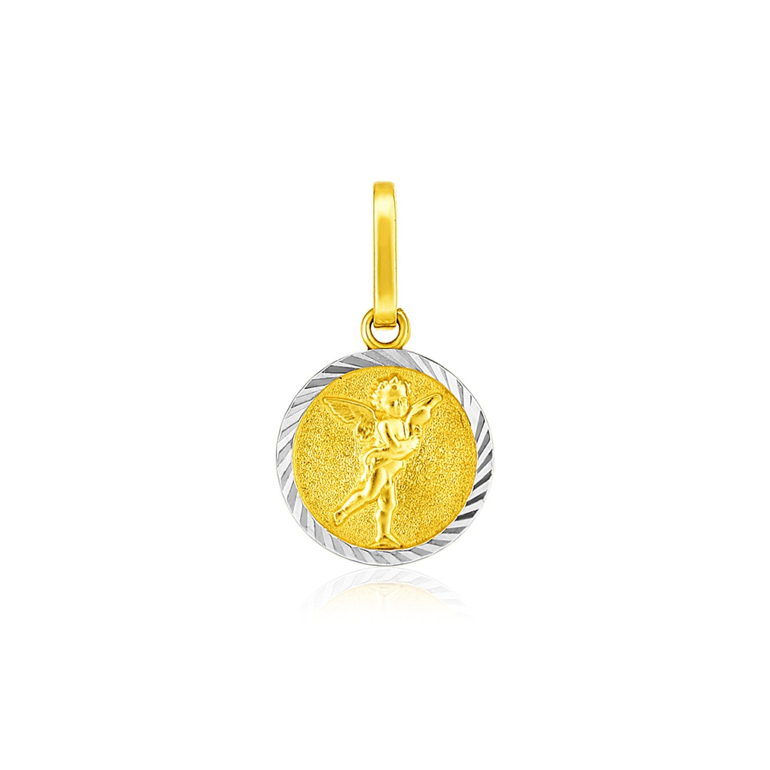 14k Two Tone Gold Small Round Textured Religious Medal Pendant - La Markesa Jewelry