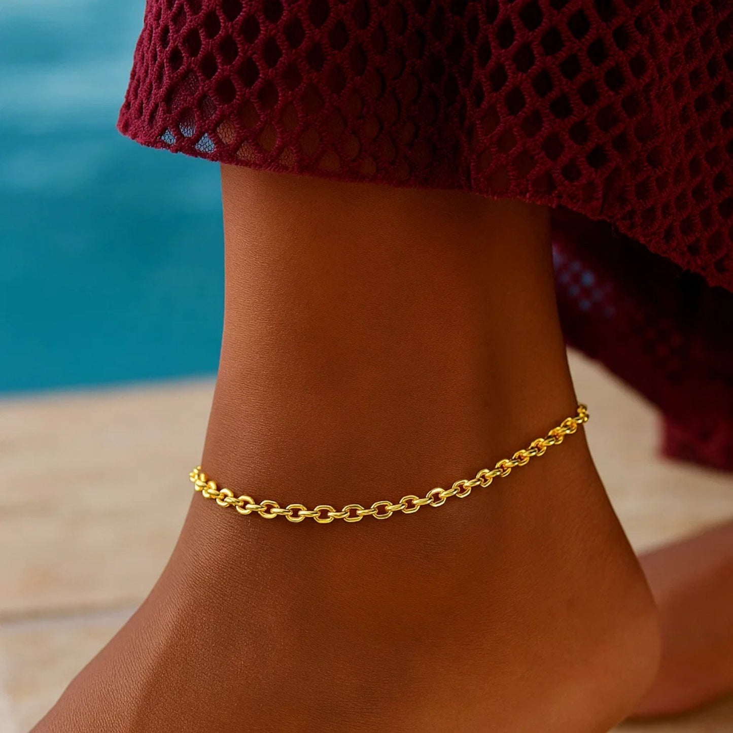 2.3mm 10k Yellow Gold Rolo Anklet