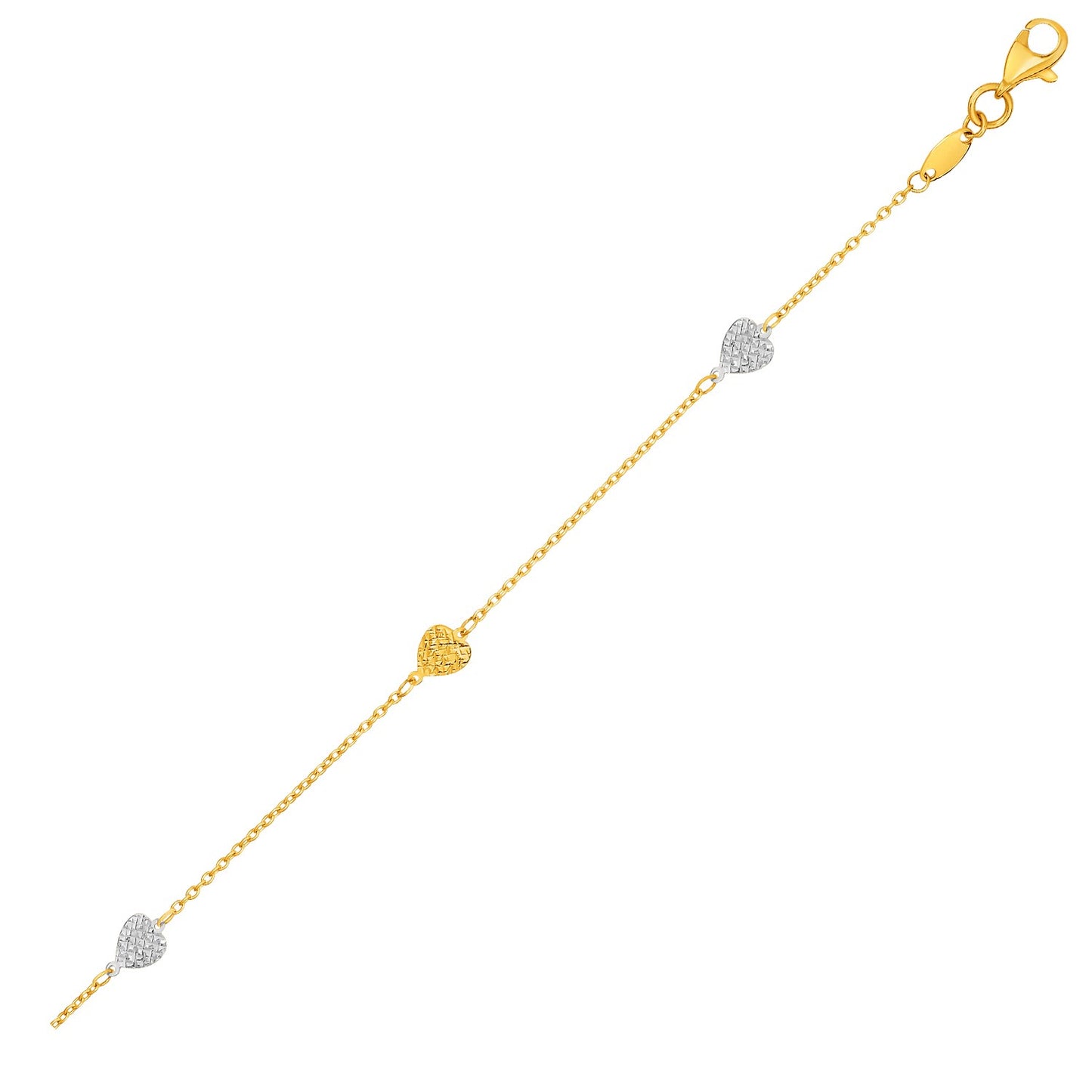 14k Two-Toned Yellow and White Gold Anklet with Textured Hearts - La Markesa Jewelry