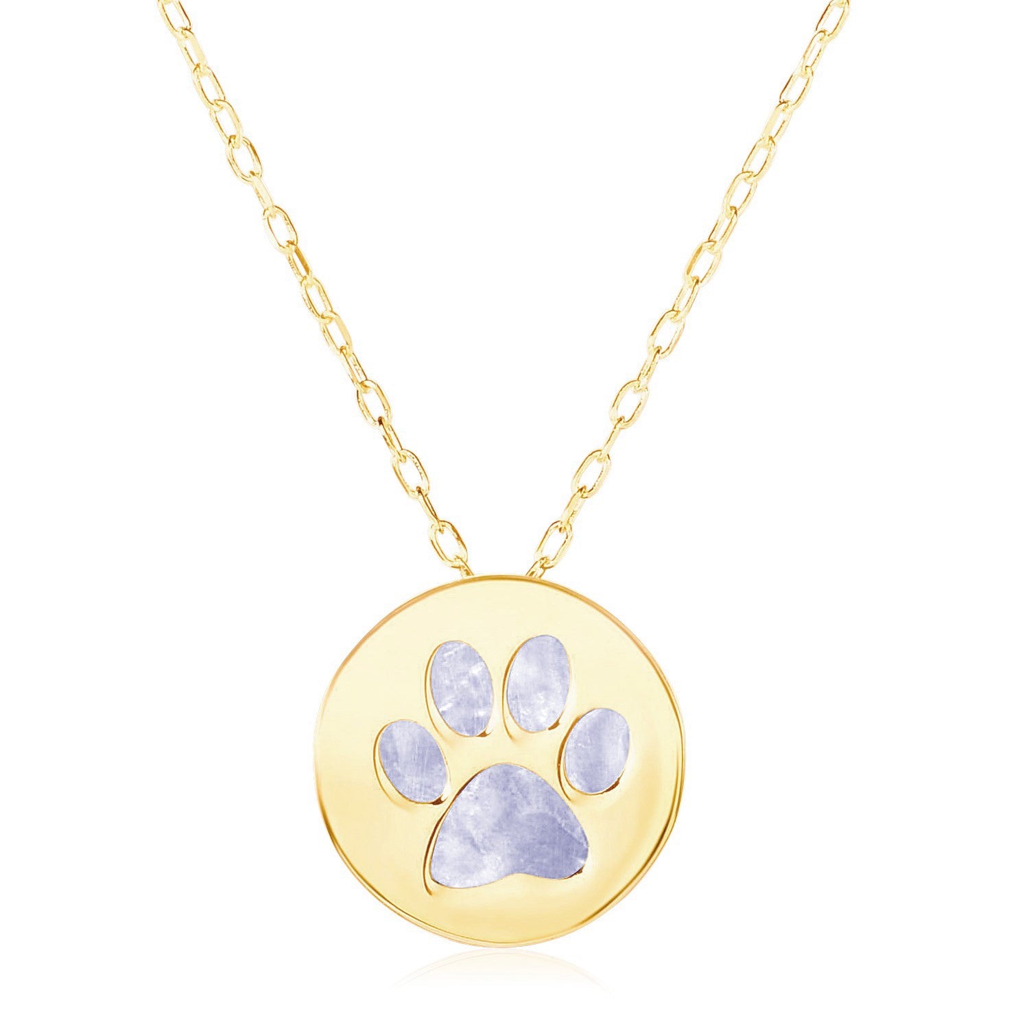 14k Yellow Gold Necklace with Dog Paw Print Symbol in Mother of Pearl - La Markesa Jewelry