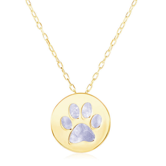 14k Yellow Gold Necklace with Dog Paw Print Symbol in Mother of Pearl - La Markesa Jewelry