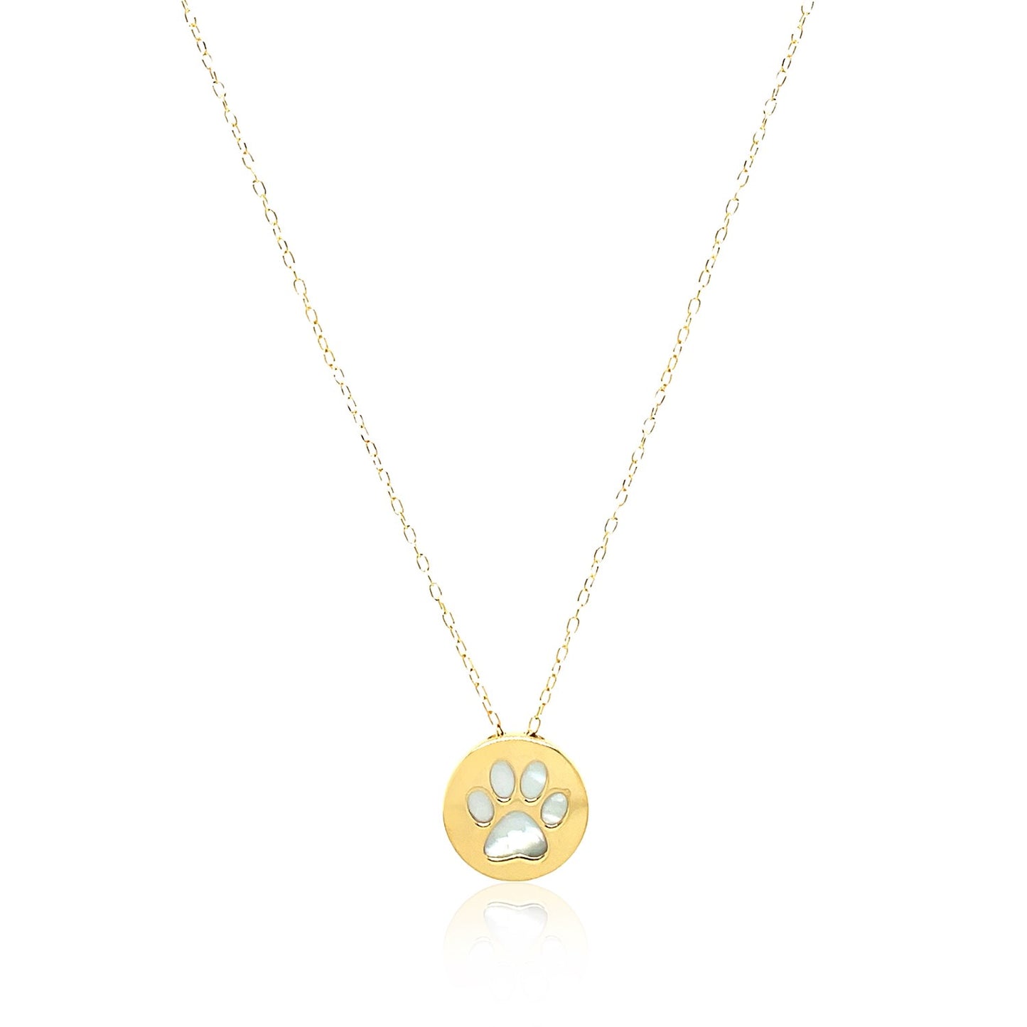 14k Yellow Gold Necklace with Dog Paw Print Symbol in Mother of Pearl - La Markesa Jewelry