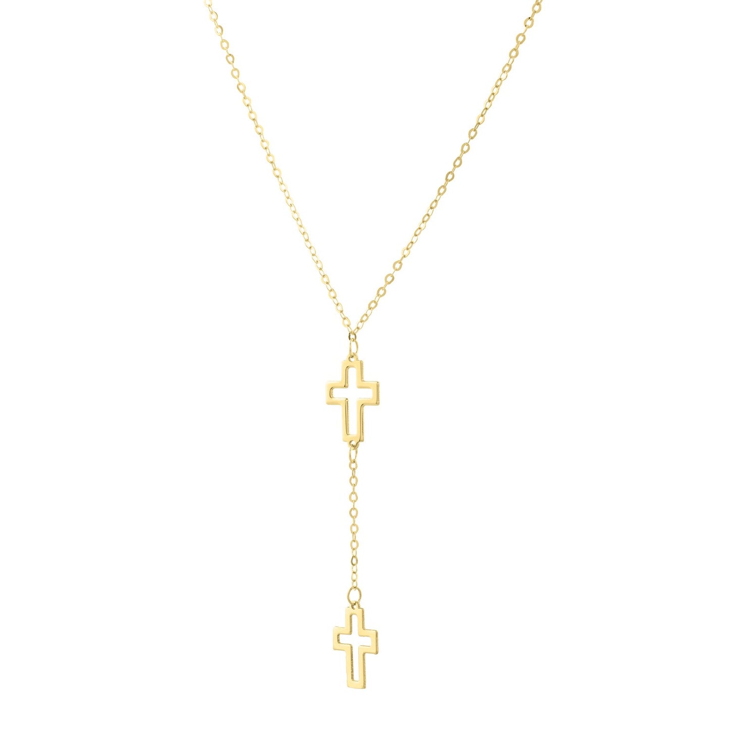 Double Cross Drop Necklace in 14K Yellow Gold - La Markesa Jewelry