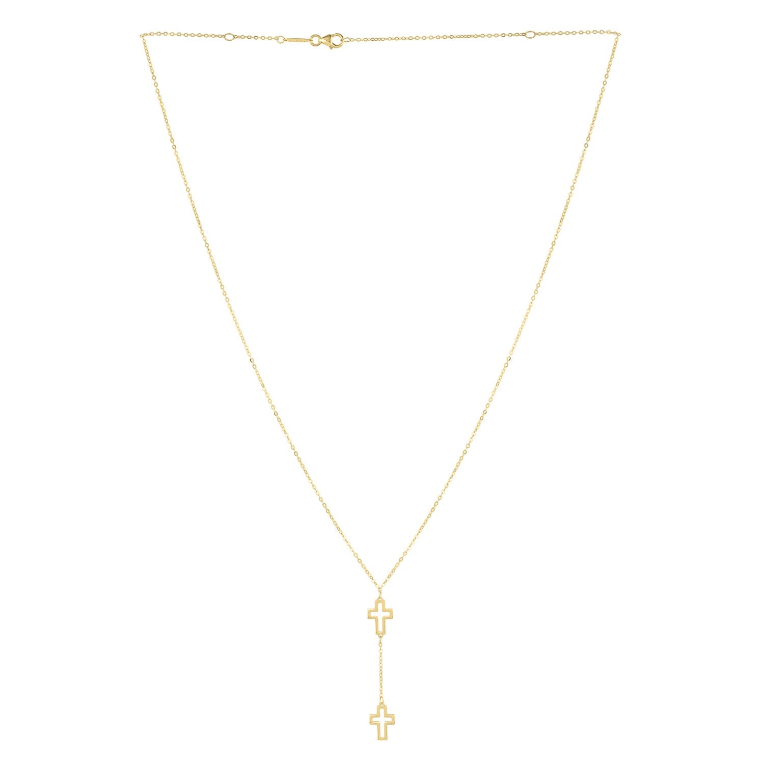 Double Cross Drop Necklace in 14K Yellow Gold - La Markesa Jewelry