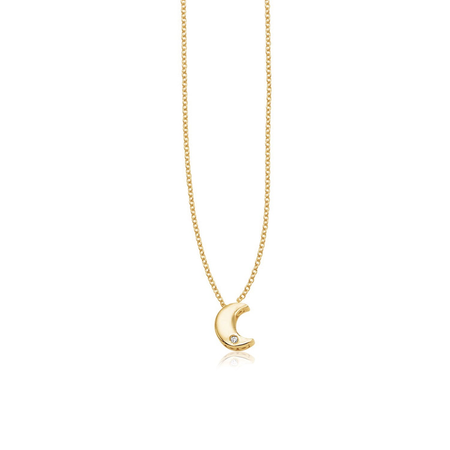 14k Yellow Gold Polished Moon Necklace with Diamond - La Markesa Jewelry