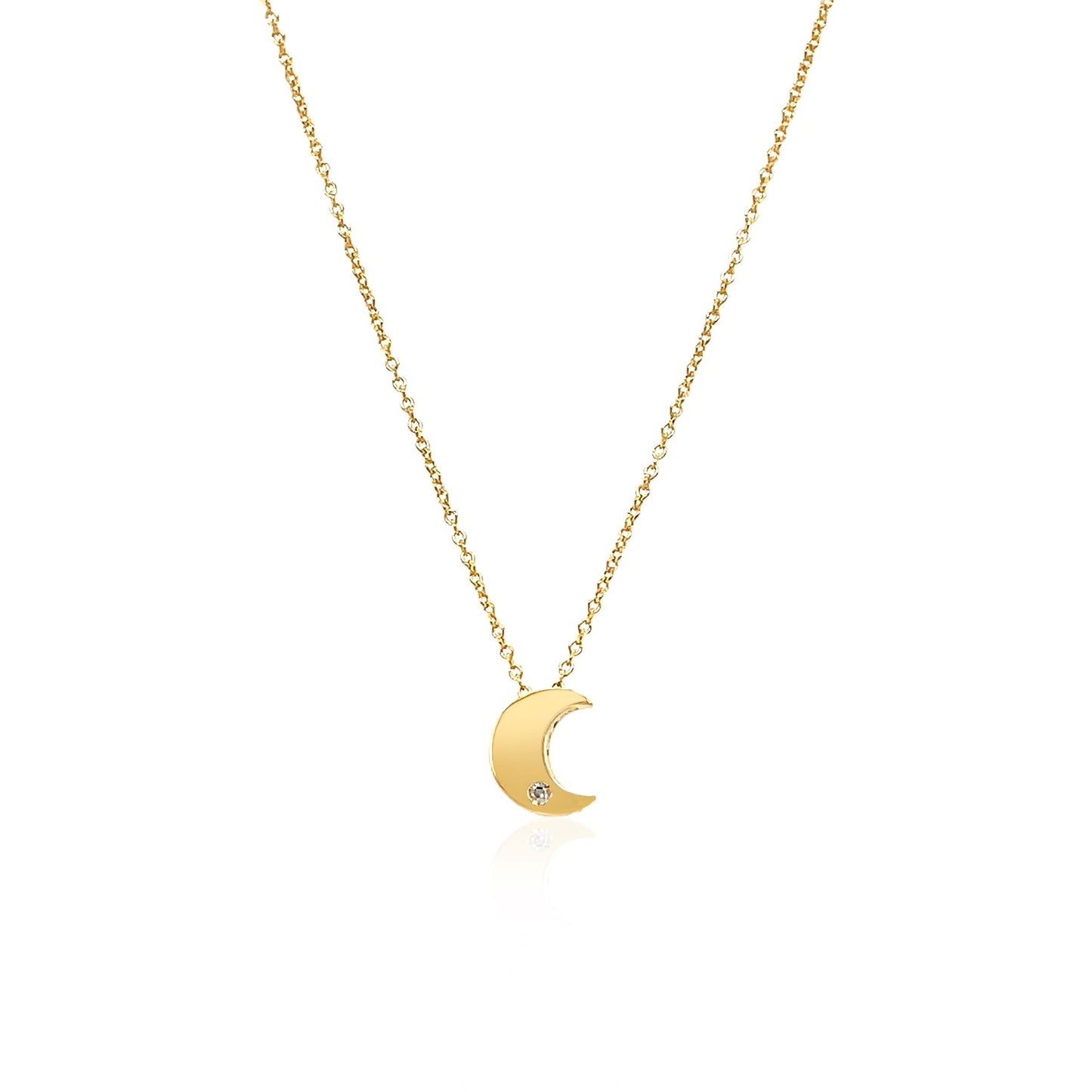 14k Yellow Gold Polished Moon Necklace with Diamond - La Markesa Jewelry