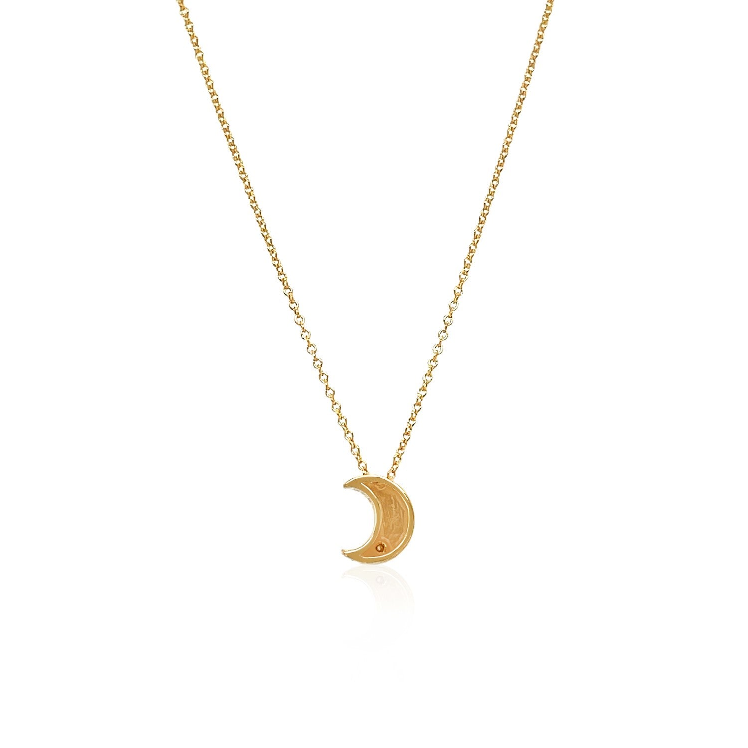 14k Yellow Gold Polished Moon Necklace with Diamond - La Markesa Jewelry