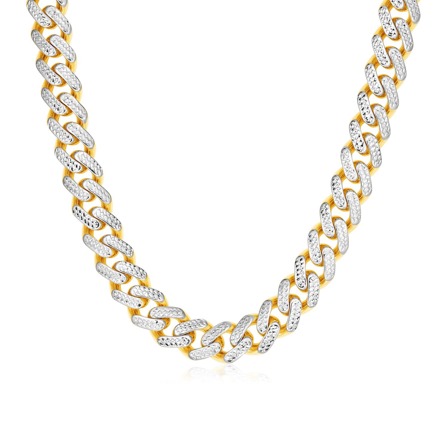 14k Two Tone Gold Miami Cuban Chain Necklace with White Pave - La Markesa Jewelry