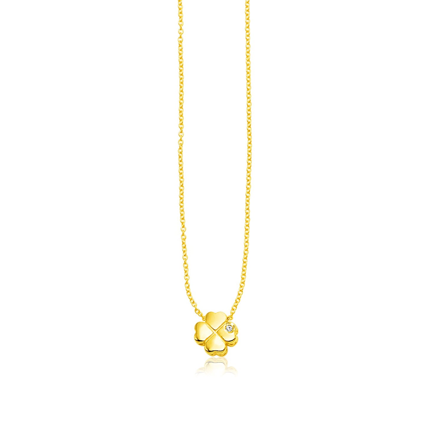 14k Yellow Gold Polished Four Leaf Clover Necklace with Diamond - La Markesa Jewelry