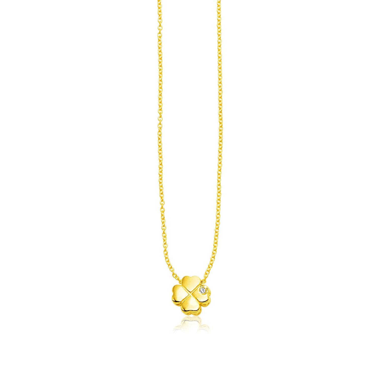 14k Yellow Gold Polished Four Leaf Clover Necklace with Diamond - La Markesa Jewelry