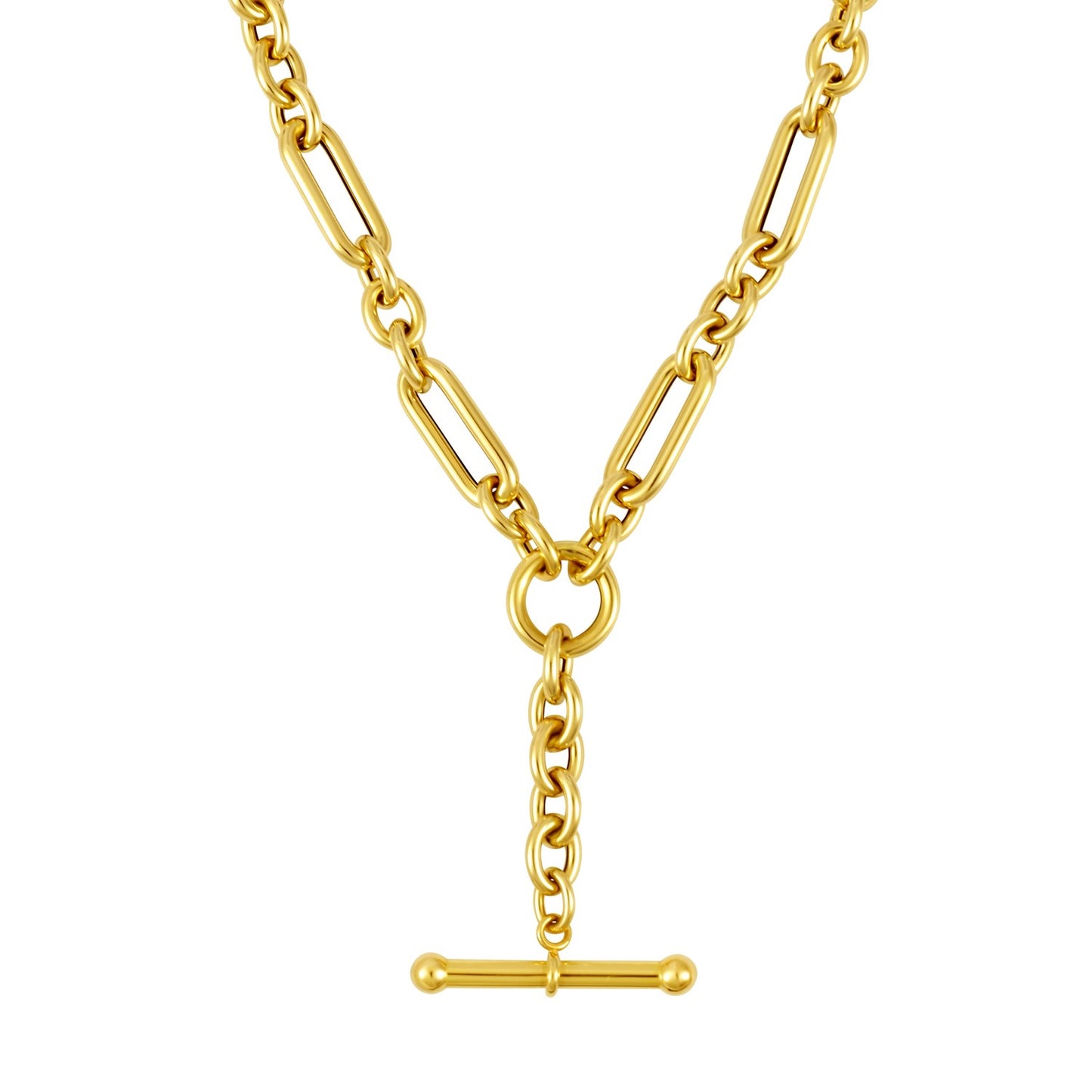 Toggle Necklace with Alternating Chain in 14K Yellow Gold - La Markesa Jewelry