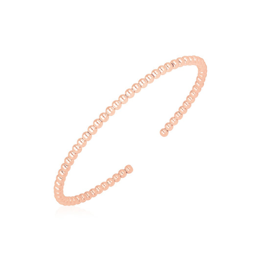 14k Rose Gold High Polish Bead Cuff Bangle (3.00 mm)