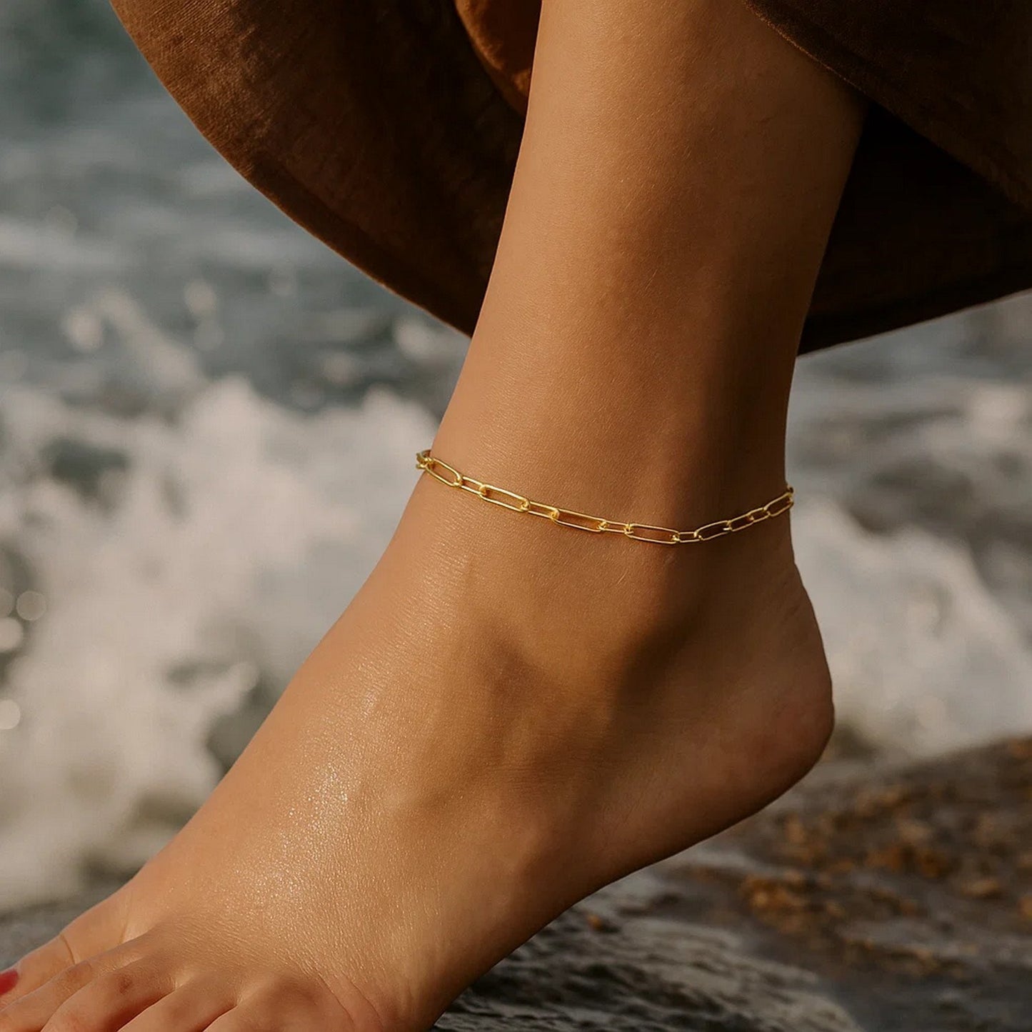 14k Yellow Gold Alternating Paperclip Anklet (2.8mm)
