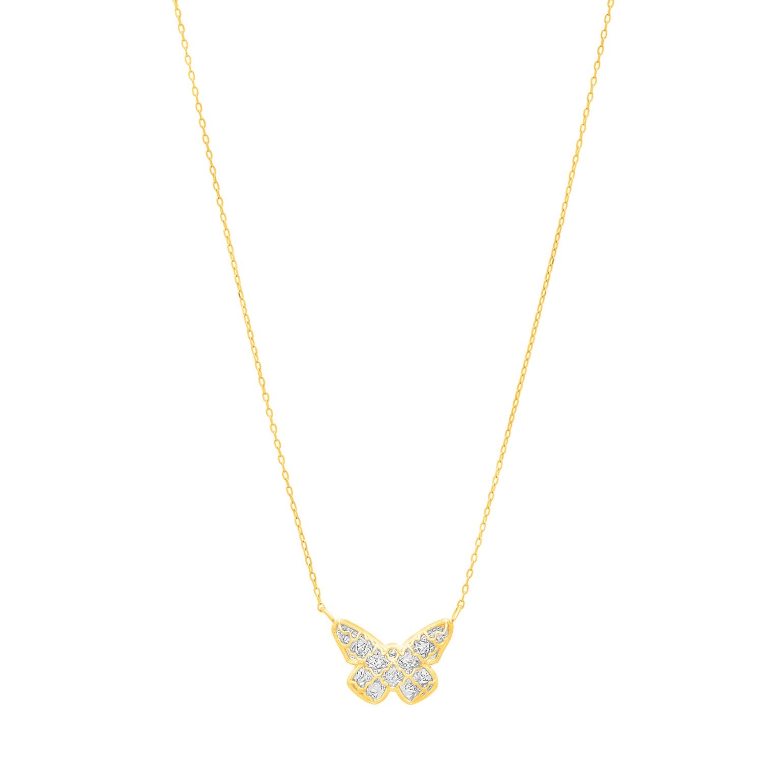 Checkered Butterfly Necklace in 14K Yellow Gold - La Markesa Jewelry