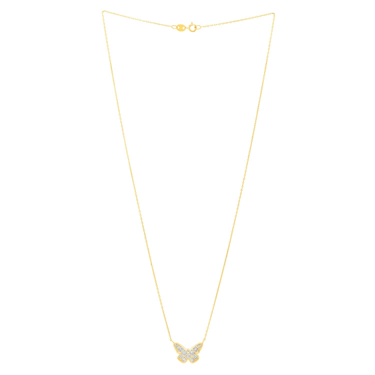 Checkered Butterfly Necklace in 14K Yellow Gold - La Markesa Jewelry