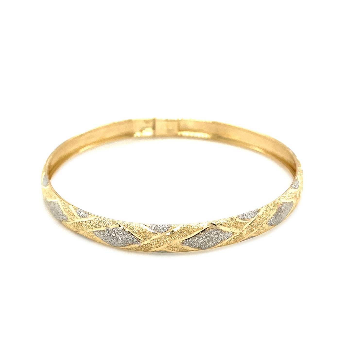 10k Two-Tone Gold Geometric Diamond Motif Bangle (6.00 mm)