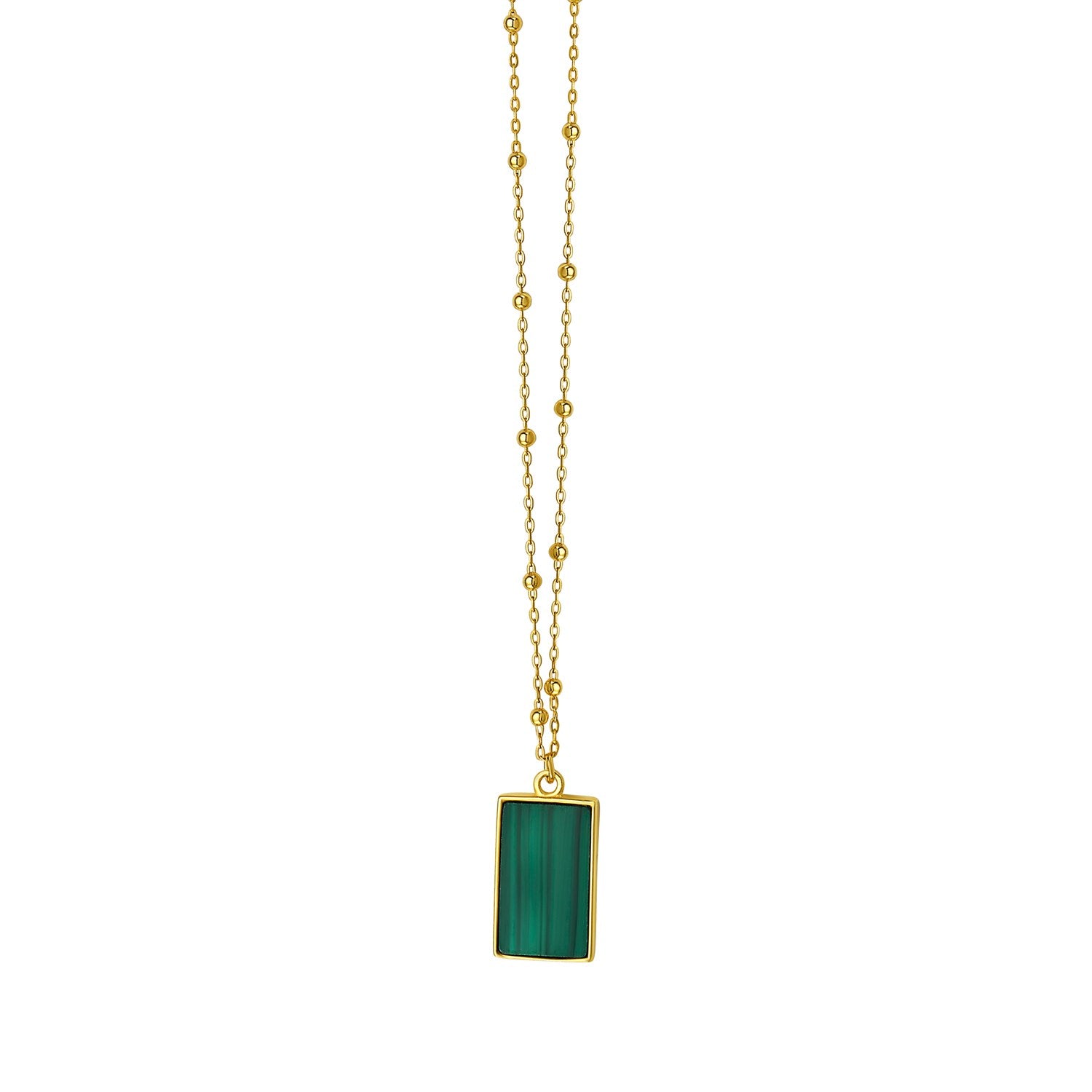 Malachite Geometric Rectangle Necklace in 14K Yellow Gold - La Markesa Jewelry