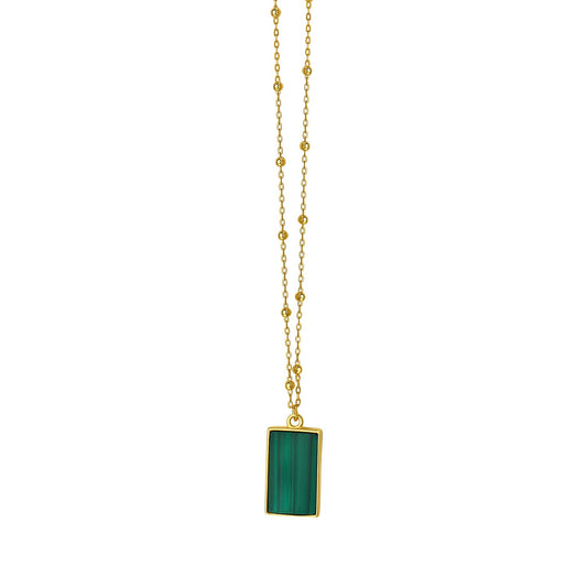 Malachite Geometric Rectangle Necklace in 14K Yellow Gold - La Markesa Jewelry