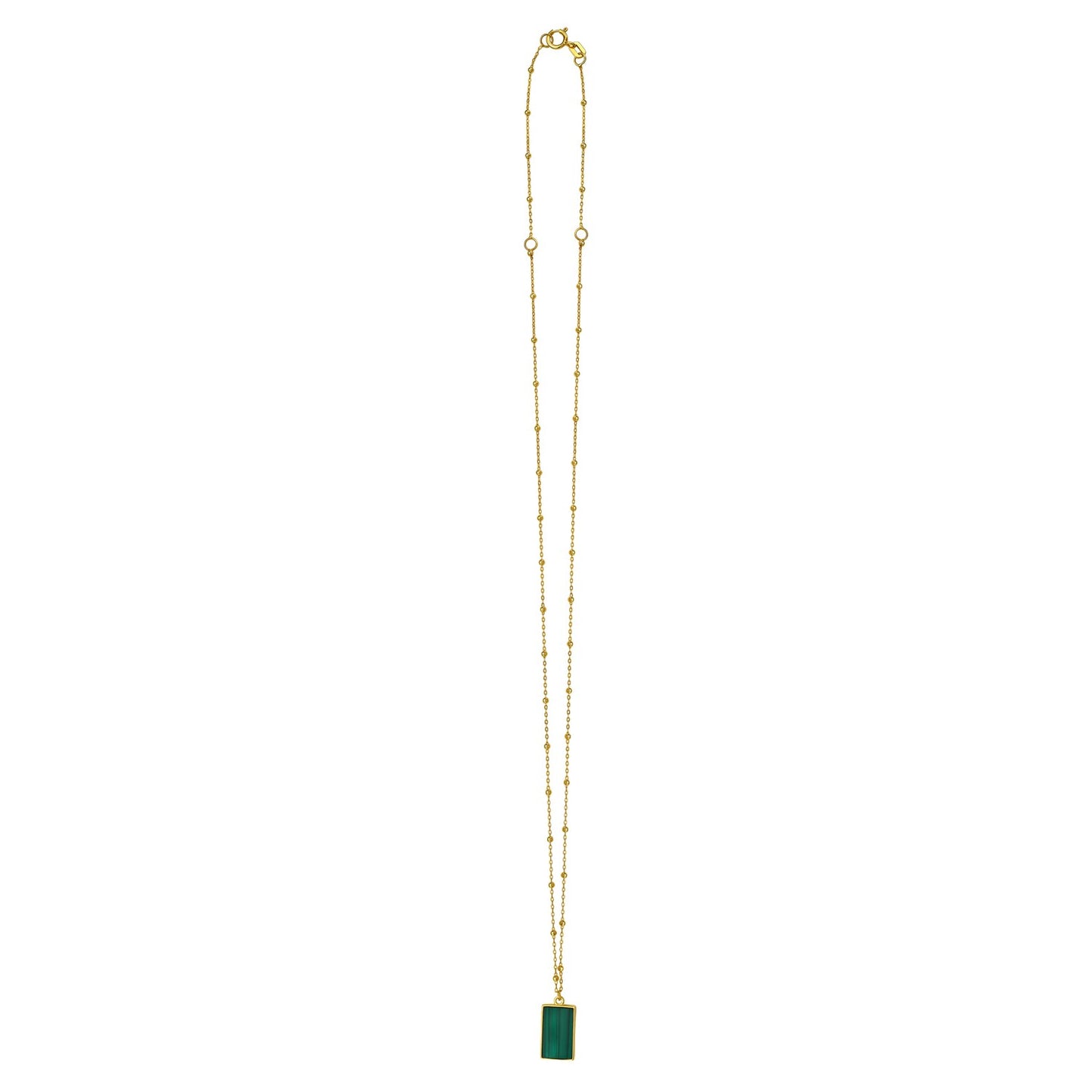 Malachite Geometric Rectangle Necklace in 14K Yellow Gold - La Markesa Jewelry