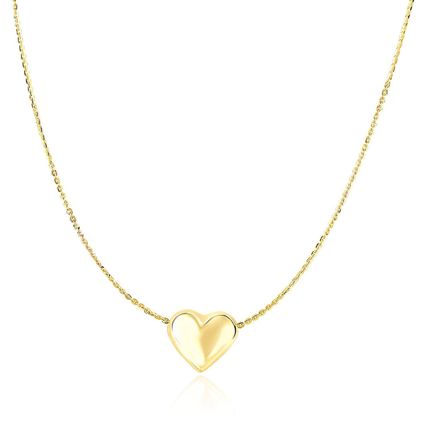 14k Yellow Gold Chain Necklace with Sliding Puffed Heart Charm - La Markesa Jewelry