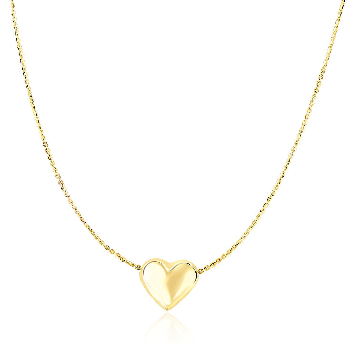 14k Yellow Gold Chain Necklace with Sliding Puffed Heart Charm - La Markesa Jewelry