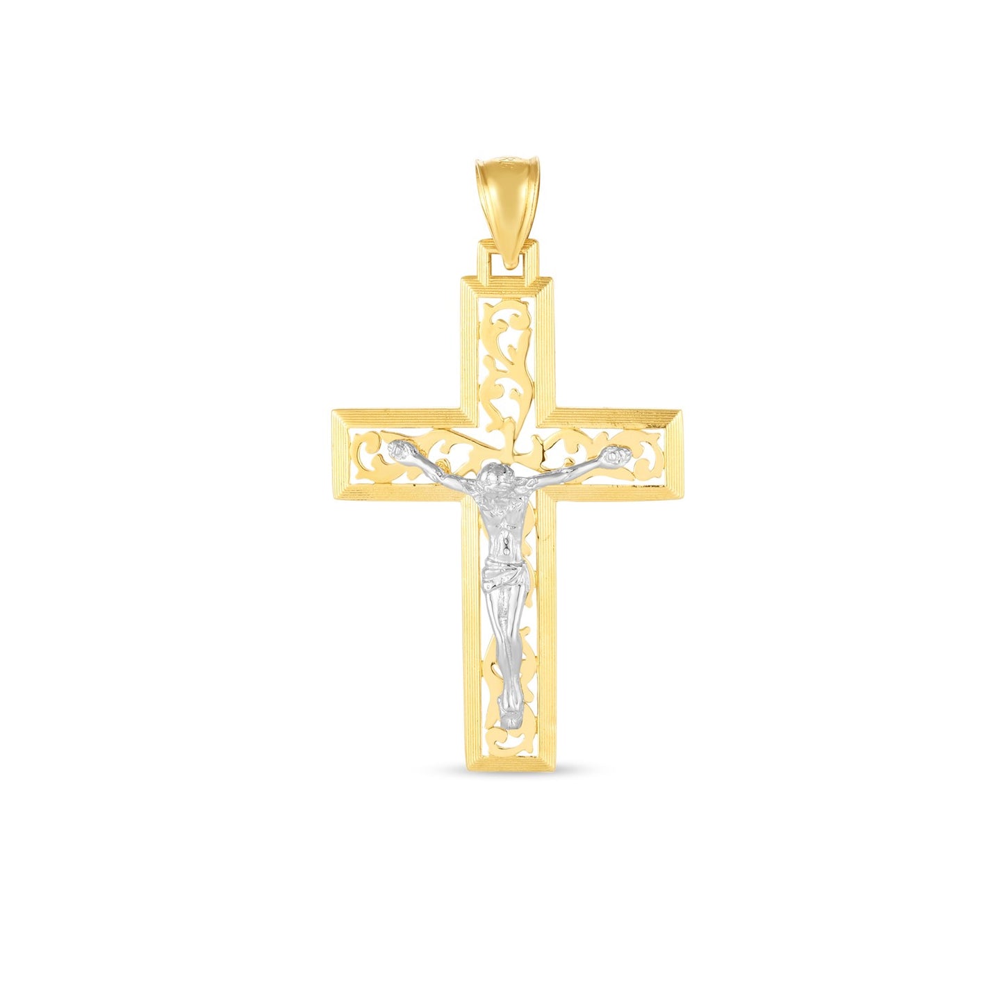 14k Two Tone Gold High Polish Diamond Cut Cross Pendant - La Markesa Jewelry