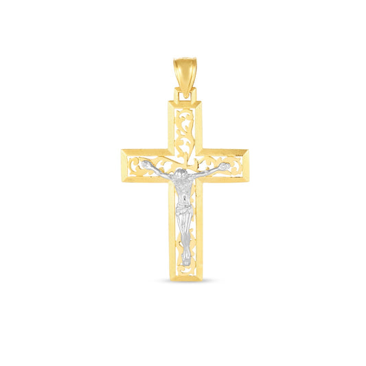 14k Two Tone Gold High Polish Diamond Cut Cross Pendant - La Markesa Jewelry