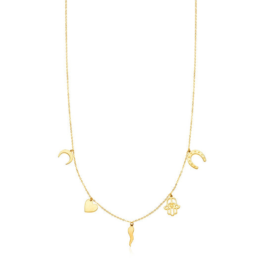 14K Yellow Gold Necklace with Polished Charms - La Markesa Jewelry