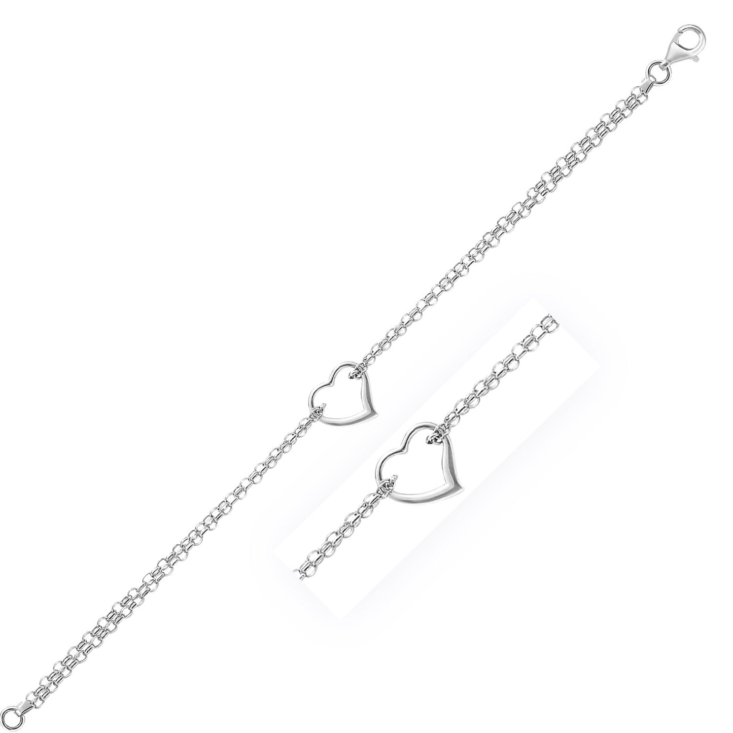 14k White Gold Cable Chain Anklet with Open Heart Station - La Markesa Jewelry