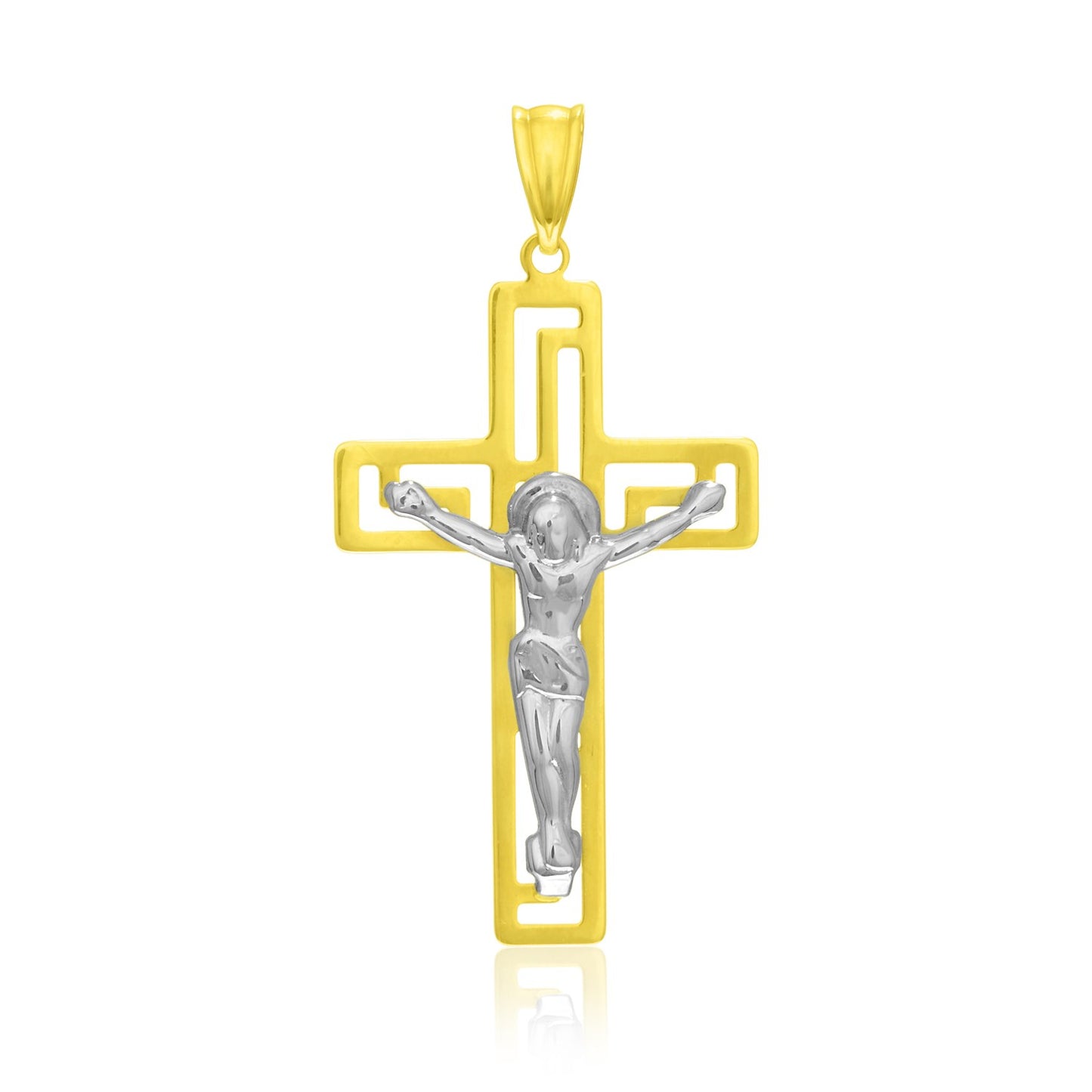 14k Two-Tone Gold Cross with Figure Pendant - La Markesa Jewelry