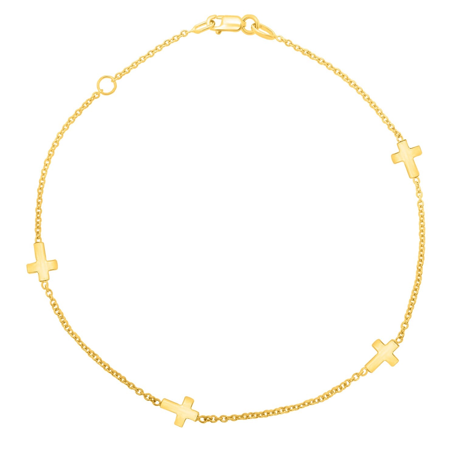 14k Yellow Gold Polished Station Cross Anklet (1.00 mm) - La Markesa Jewelry