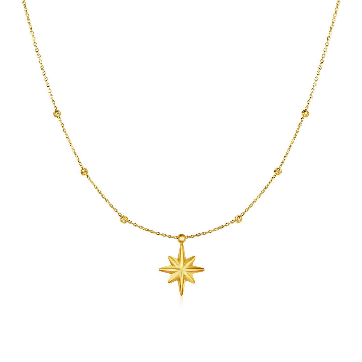 14k Yellow Gold Necklace with Eight Pointed Star and Beads - La Markesa Jewelry