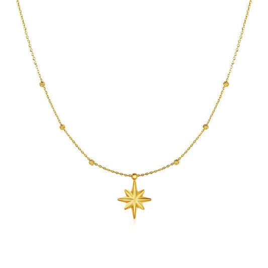 14k Yellow Gold Necklace with Eight Pointed Star and Beads - La Markesa Jewelry