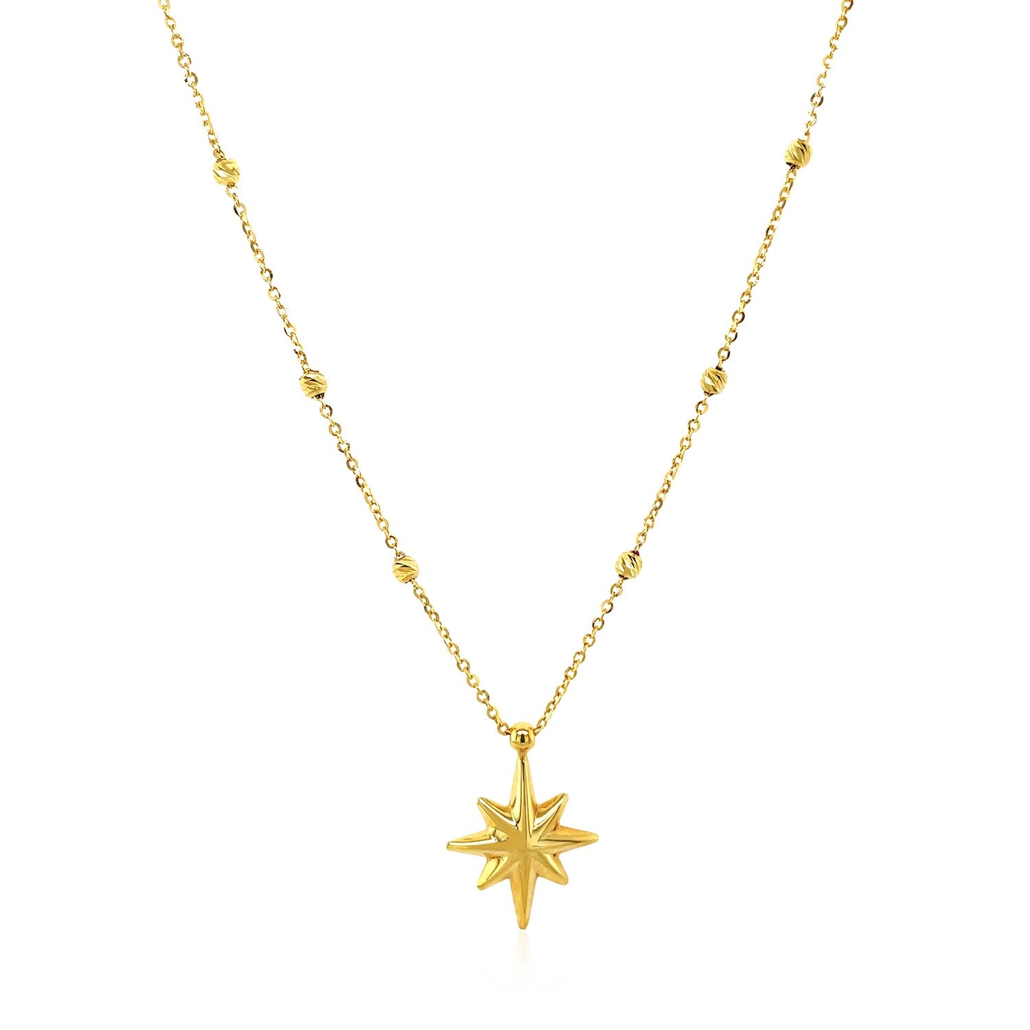 14k Yellow Gold Necklace with Eight Pointed Star and Beads - La Markesa Jewelry