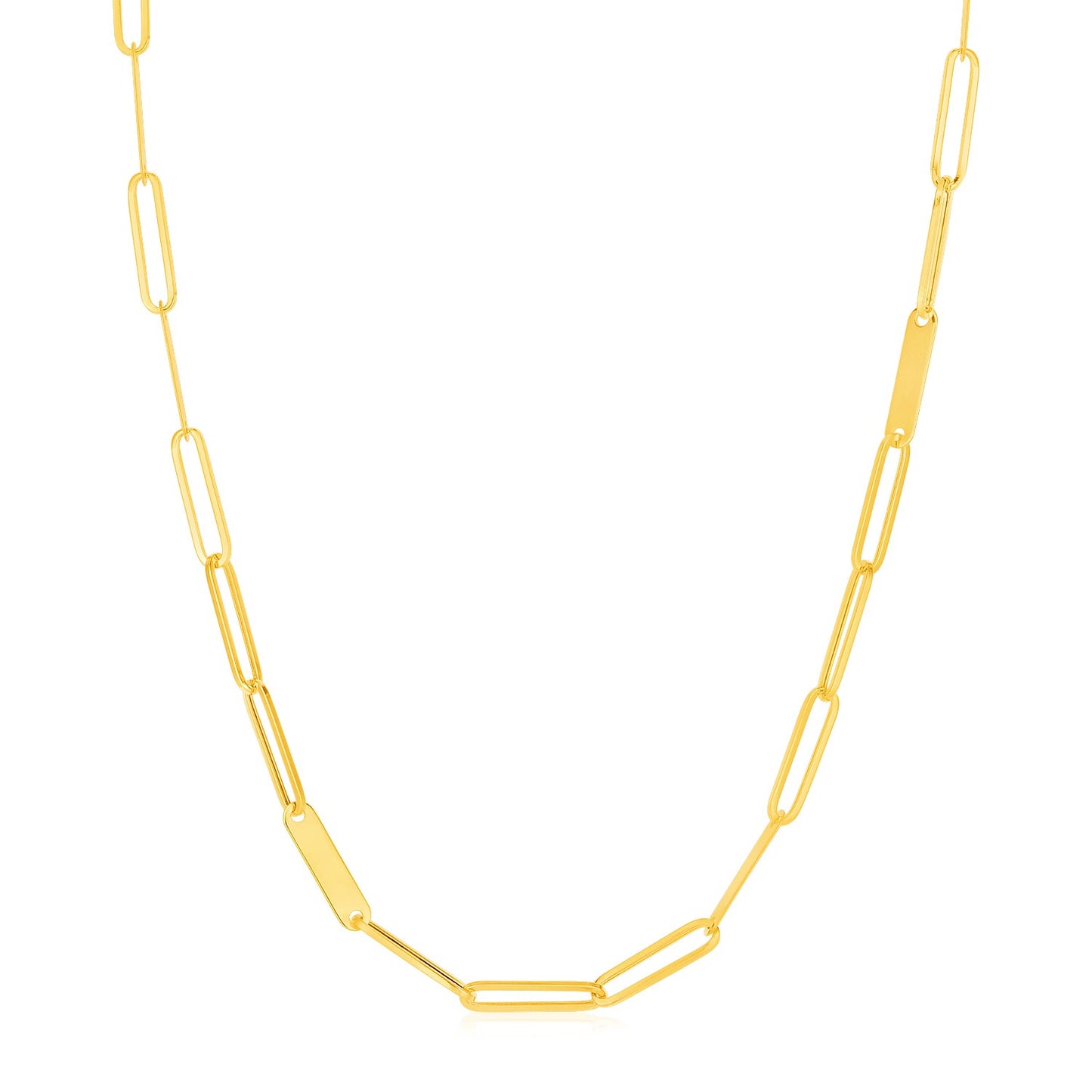 14k Yellow Gold Alternating Paperclip Chain Link and Gold Bar Necklace - La Markesa Jewelry