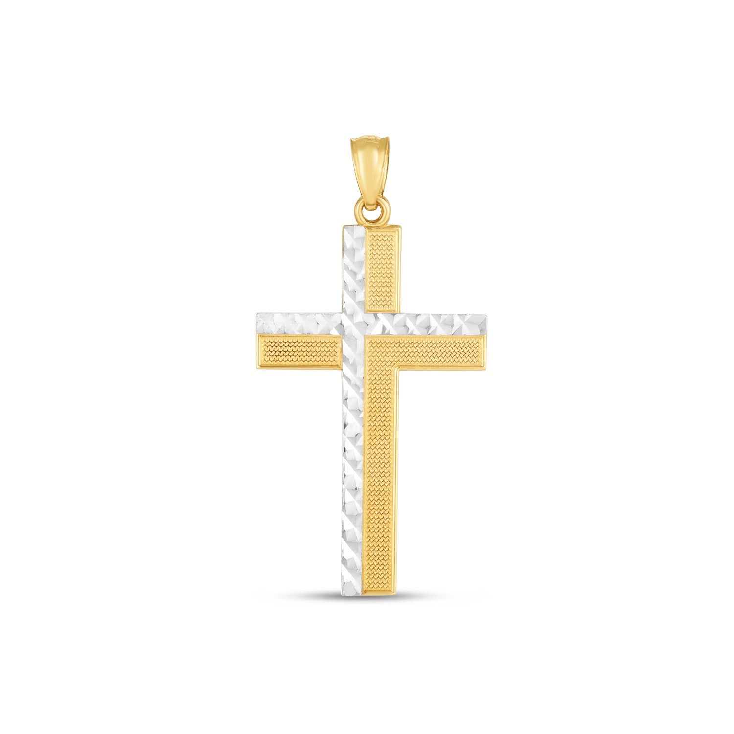 14k Two Tone Gold High Polish Diamond Cut Cross Pendant - La Markesa Jewelry