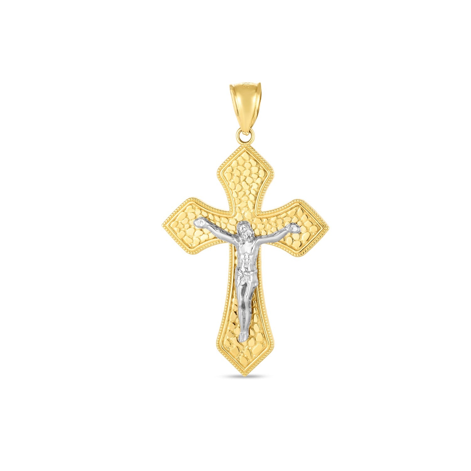 14k Two Tone Gold High Polish Diamond Cut Cross Pendant - La Markesa Jewelry