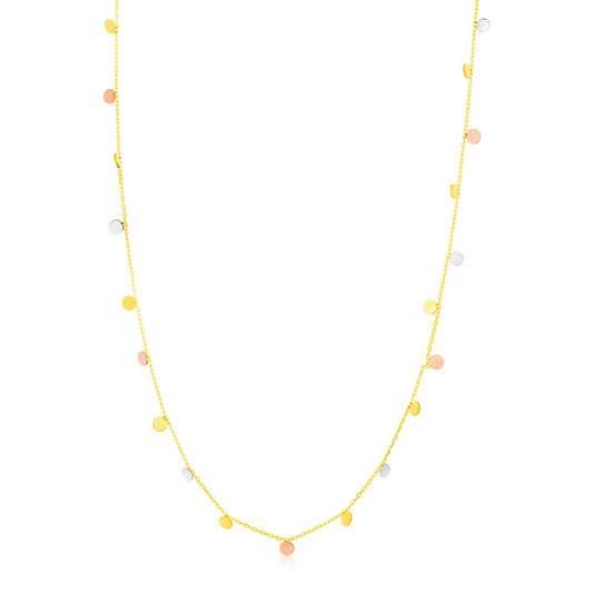 14K Tri Color Necklace with Dangling Circles - La Markesa Jewelry