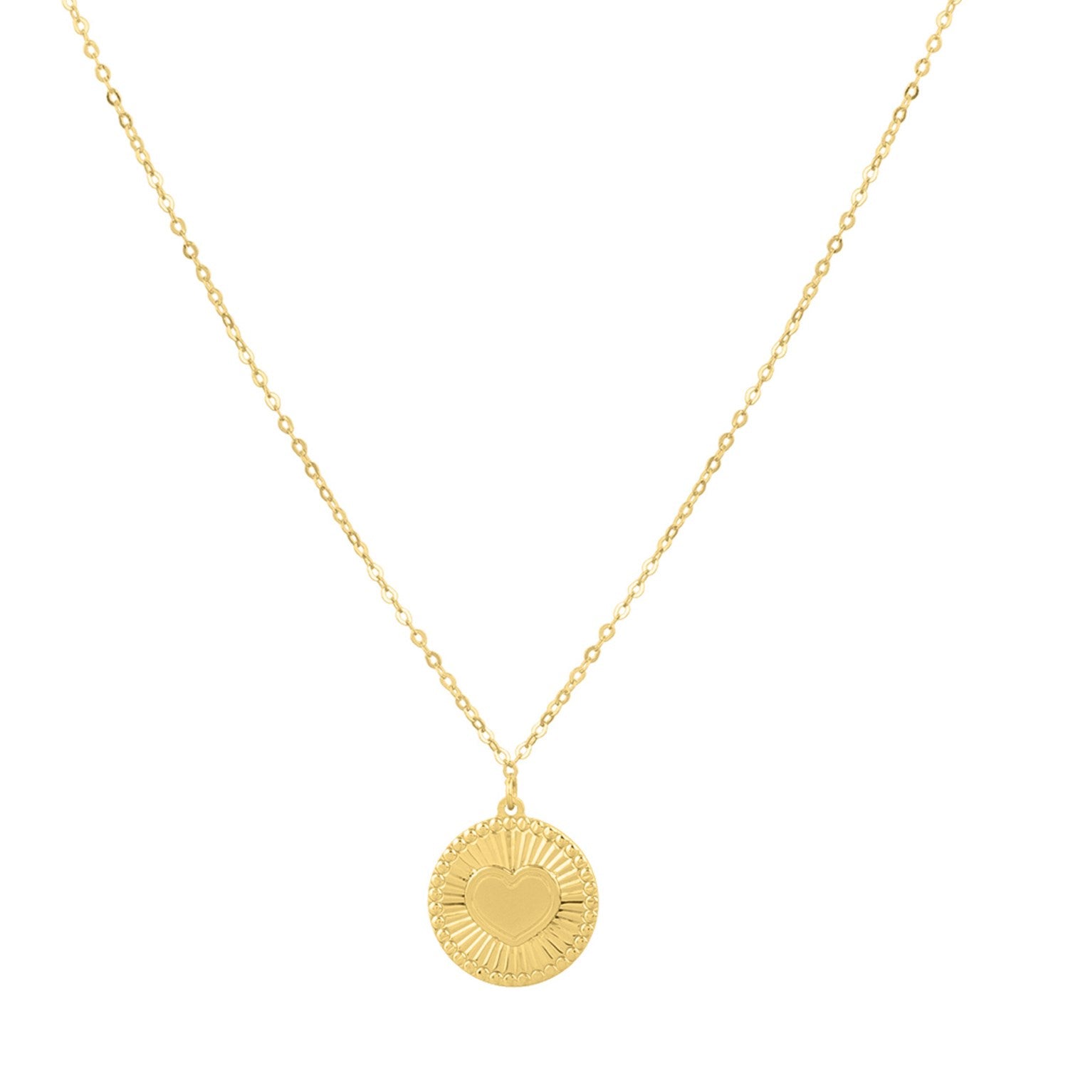 Diamond Cut Heart Disc Necklace in 14K Yellow Gold - La Markesa Jewelry