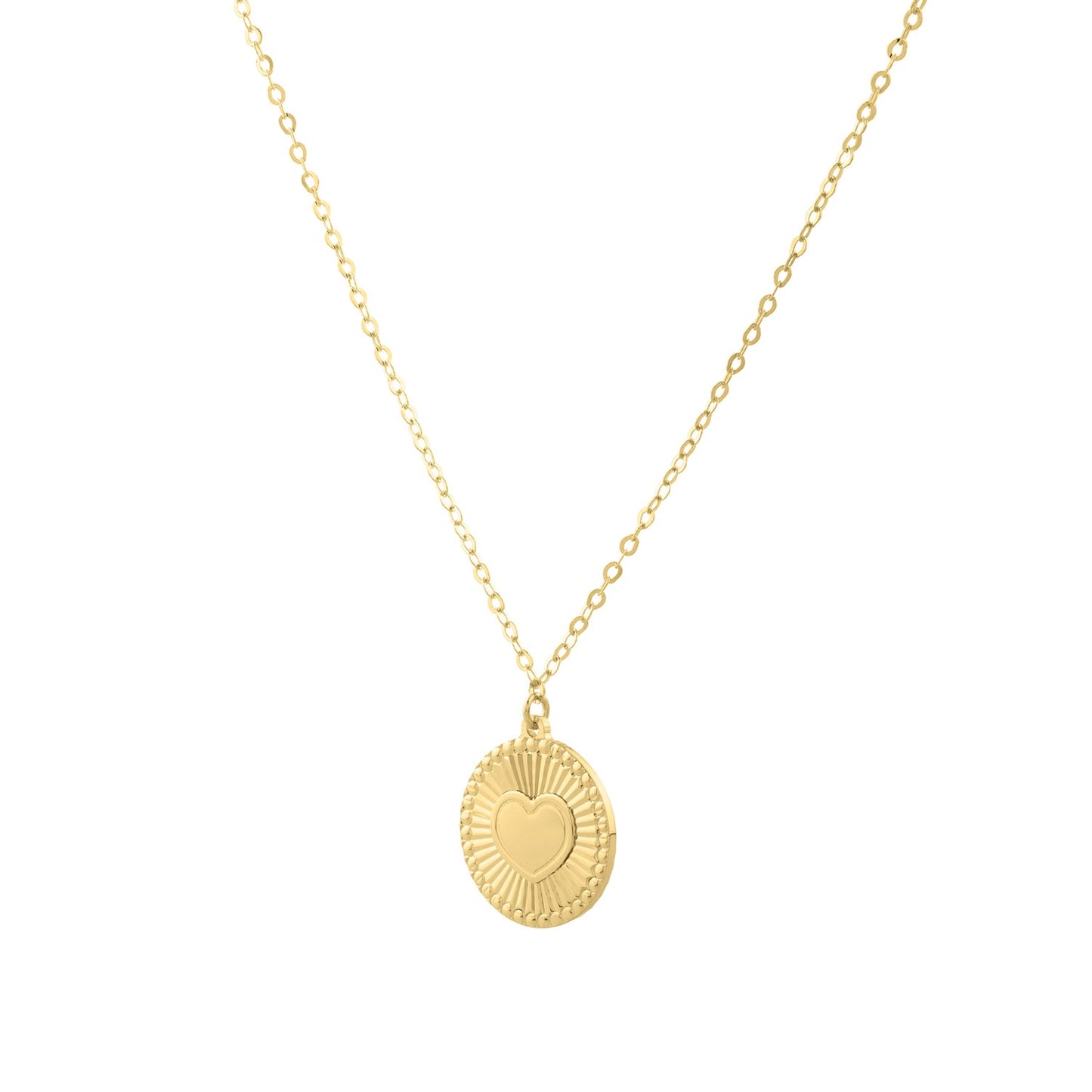 Diamond Cut Heart Disc Necklace in 14K Yellow Gold - La Markesa Jewelry