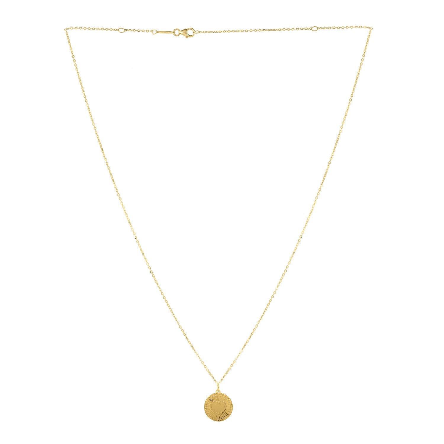 Diamond Cut Heart Disc Necklace in 14K Yellow Gold - La Markesa Jewelry