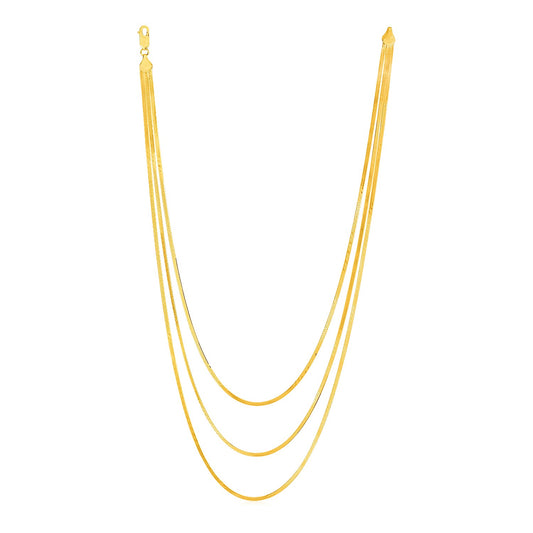 14k Yellow Gold Three Strand Herringbone Chain Necklace - La Markesa Jewelry