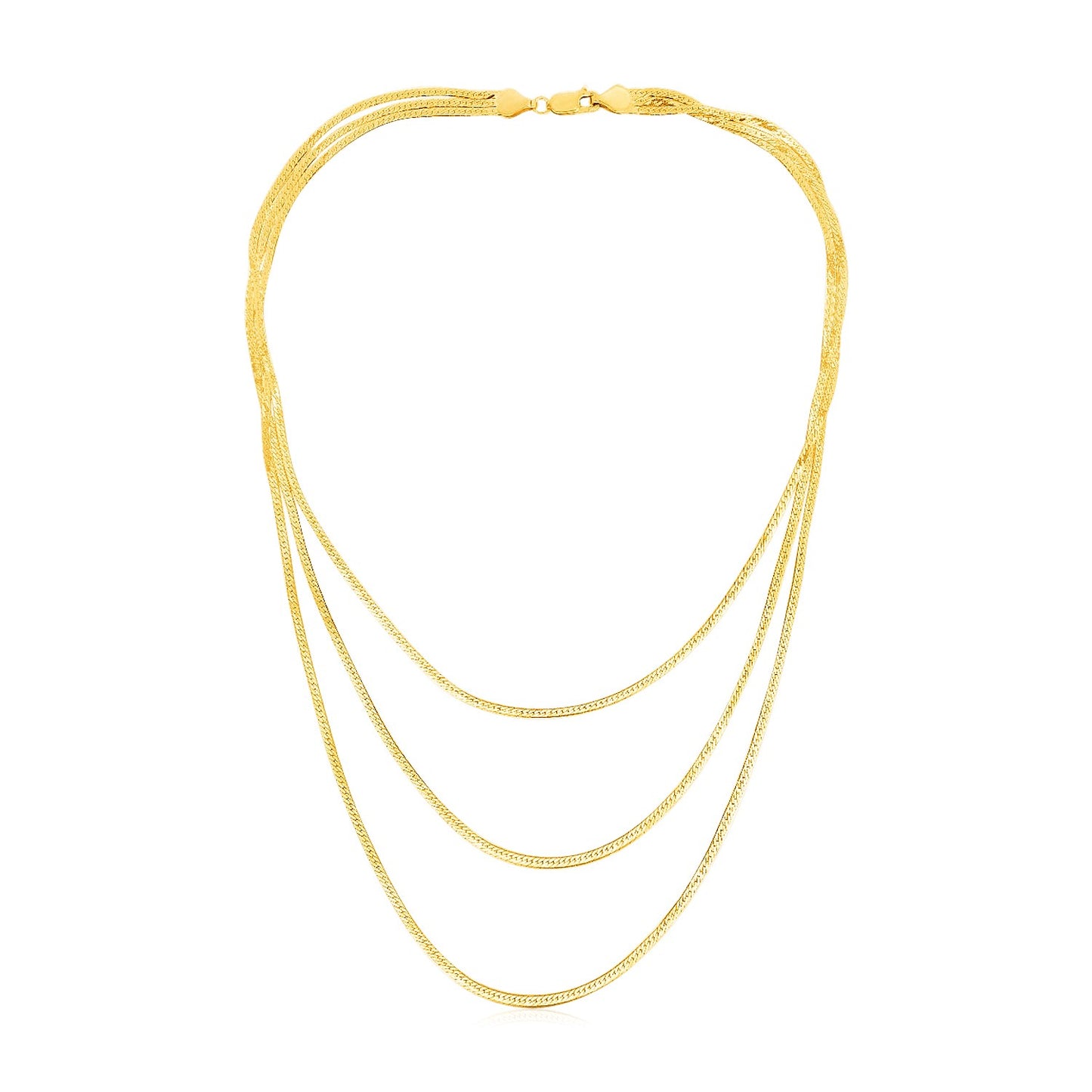 14k Yellow Gold Three Strand Herringbone Chain Necklace - La Markesa Jewelry